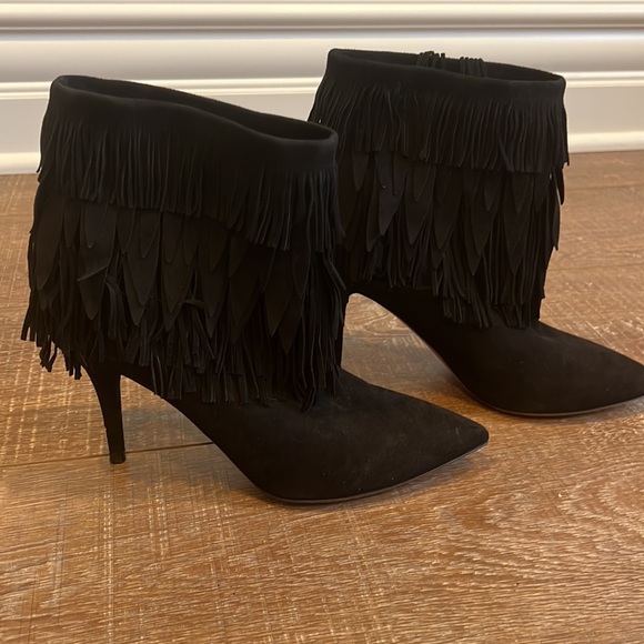 Aquazzura Black Suede Fringe Ankle Booties - Picture 6 of 10